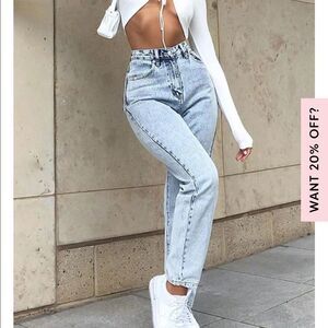 white fox boyfriend jeans washed blue denim size XXL Distressed high rise Jeans